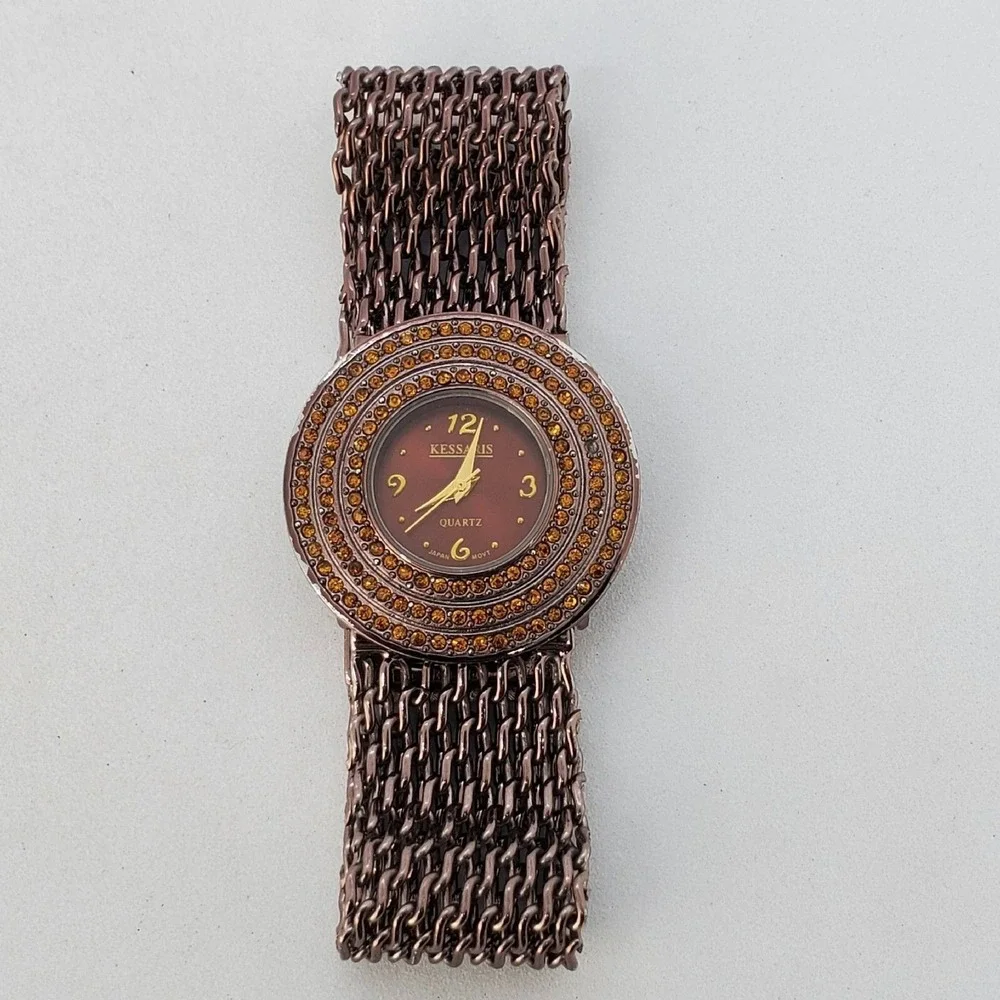 Kessaris Dark Brown Dial Mesh Bands 34MM‎ Round Case 7